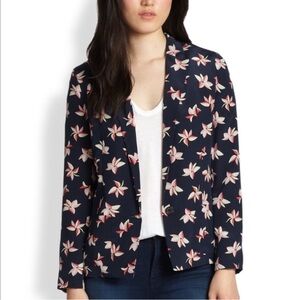 Joie Jordyn Floral Printed Silk Blazer Navy Pink Cream Size Small